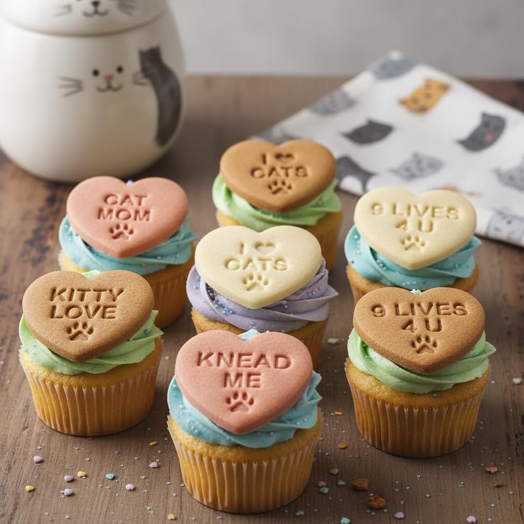BAKERLOGY Lot de 10 emporte-pièces cœur message pour amoureux des chats – Emporte-pièces en forme de cœur pour mamans de chats & fans de kitty, fondant & décor, biscuits de fête