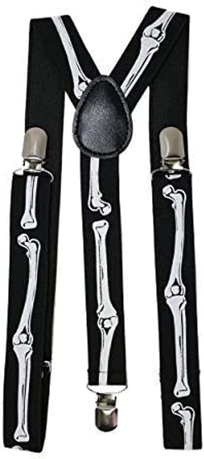 The Tie Company Unisex Black Adjustable Elastic Halloween Braces Suspenders - Fancy Dress Costume Accessory For Halloween Party, Gift, Decoration(Choose Your Style) ( Bones, )