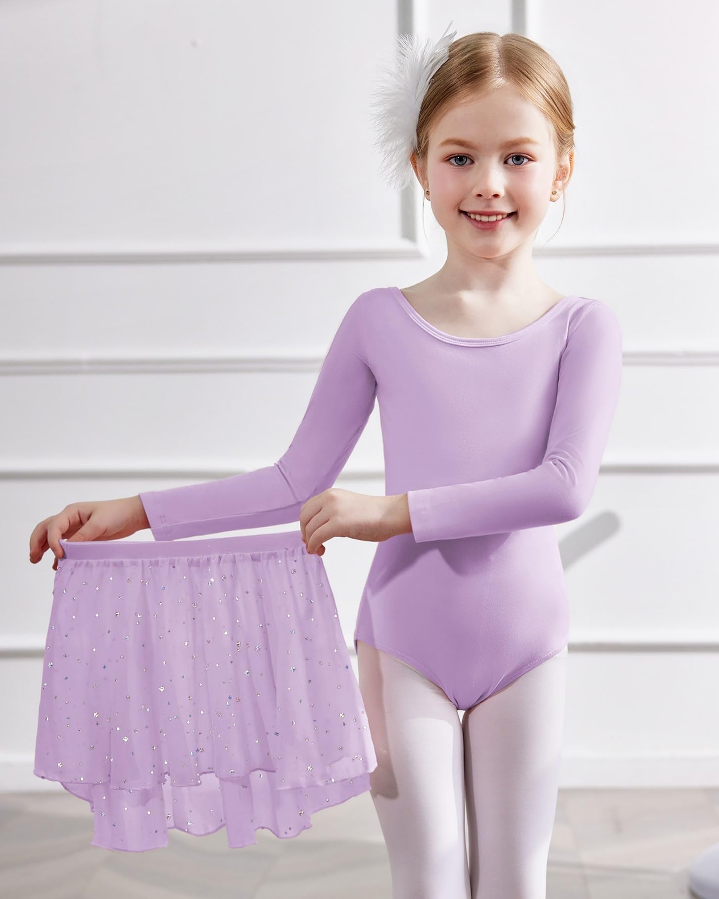 Arshiner Vestido de Ballet de Manga Larga para Niñas 2-10 Años Vestido de Danza de Algodón de Dos Piezas Leotardo de Ballet Sin Espalda con Tutú Leotardo de Danza Vestido de Bailarina para Niños