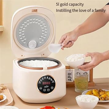 Smart Rice Cooker, 5L Digital Multi-Function, Cream White, 24H Timer, 360 Heating, Low-Starch Mode with 45% Reduction, Overflow Protection