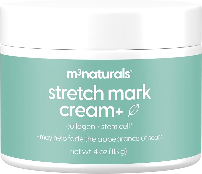 Stretch Mark Cream with Collagen & Stem Cell, 4 oz by M3 | With Green Tea Extract & Raspberry Ketones for Maternity Skincare and Scar Care