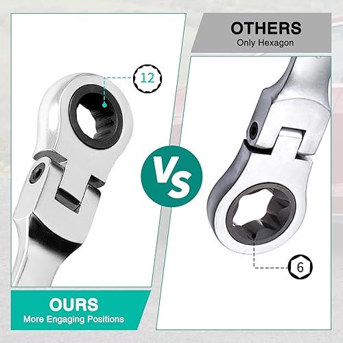 Miniatura 3 de AICARS Llave de trinquete de 0512in con cabeza flexible de 12 puntos llave combinada métrica forjada y tratada térmicamente