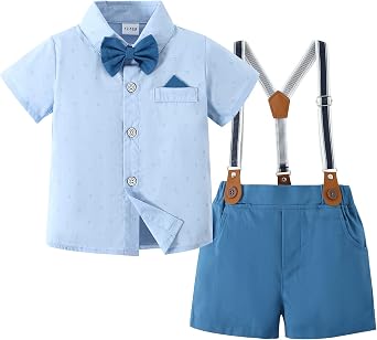 nilikastta Toddler Baby Boy Outfits Boys Gentleman Wedding Suits Set Summer Formal Short Shirt/Bowtie/Suspender 1-5T