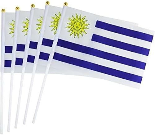 Paquete de 25 mini banderas de mano pequeñas de Uruguay Uruguay Bandera Uruguaya Stick Banderas Redondo Superior Nacional de País, Suministros de