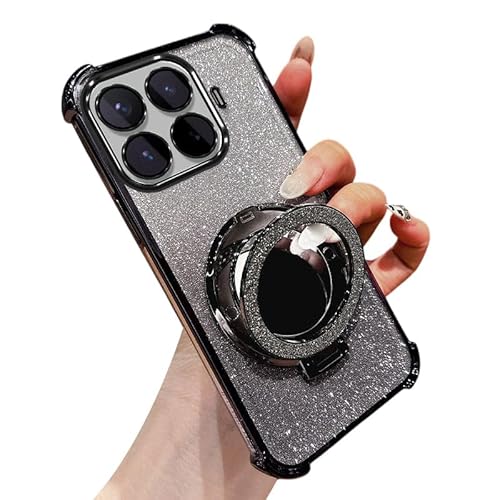 LUNBER-ARMOR�EFor Xiaomi 17T �P�[�X �J�o�[ ���b�L TPU �����O�t�� �~���[�t�� ��̌^�J���������Y�ی� �O���b�^�[ �O���f�[�V����(�u���b�N)