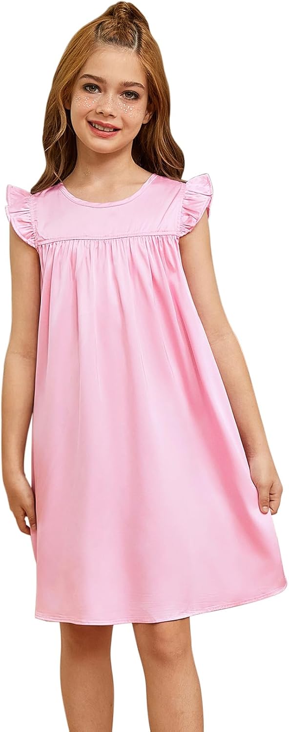 Jxstar Girls Nightgowns Toddler Pajamas Silk Satin Flutter Sleeve Princess Dress Nightie Sleepwear for Little Girls