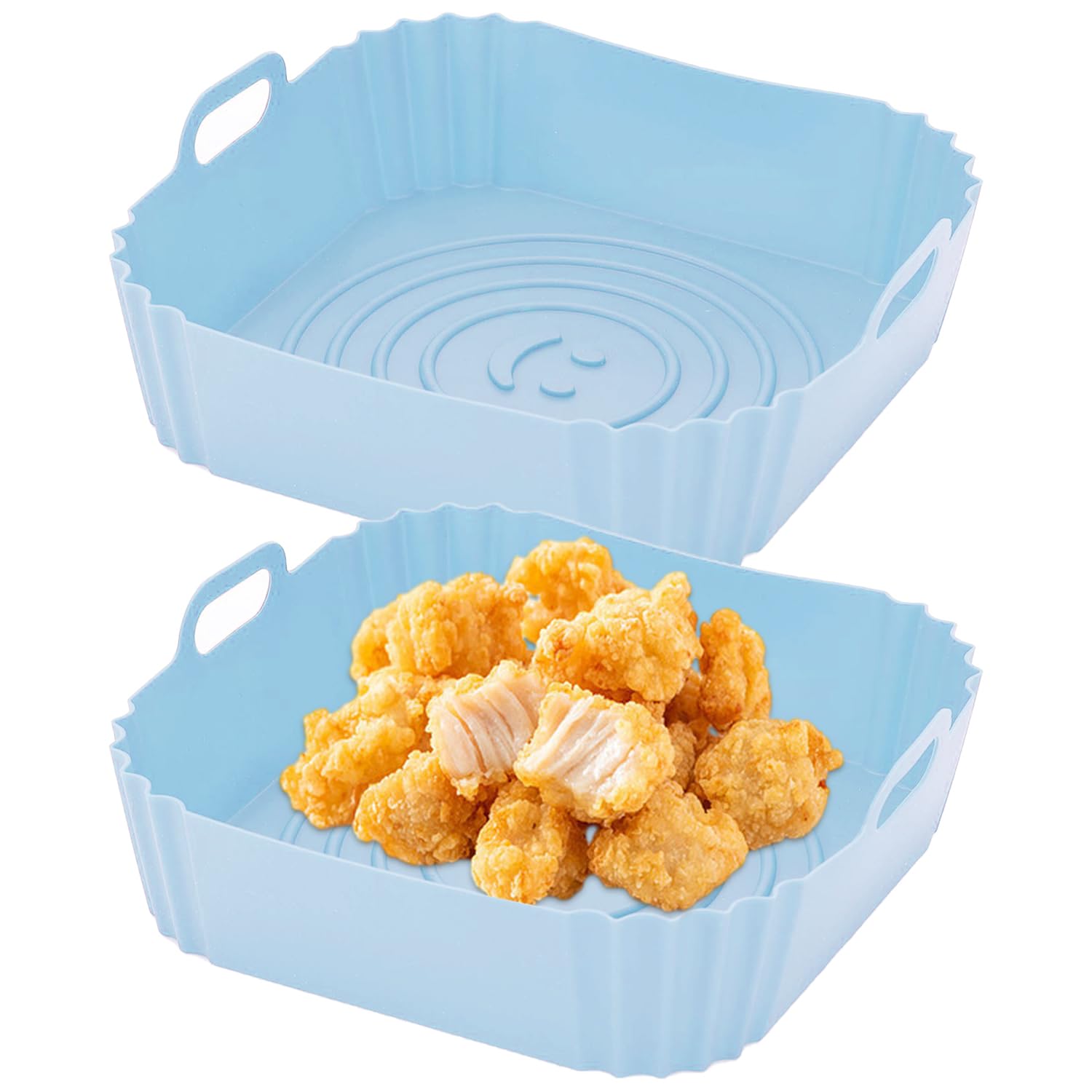 2 Piezas Molde Silicona Freidora de Aire, Cuadrado Cesta Utensilios Accesorios, Bandeja Moldes para Air Fryer Reutilizable, para Air Fryer, Microondas, Horno (Azul)