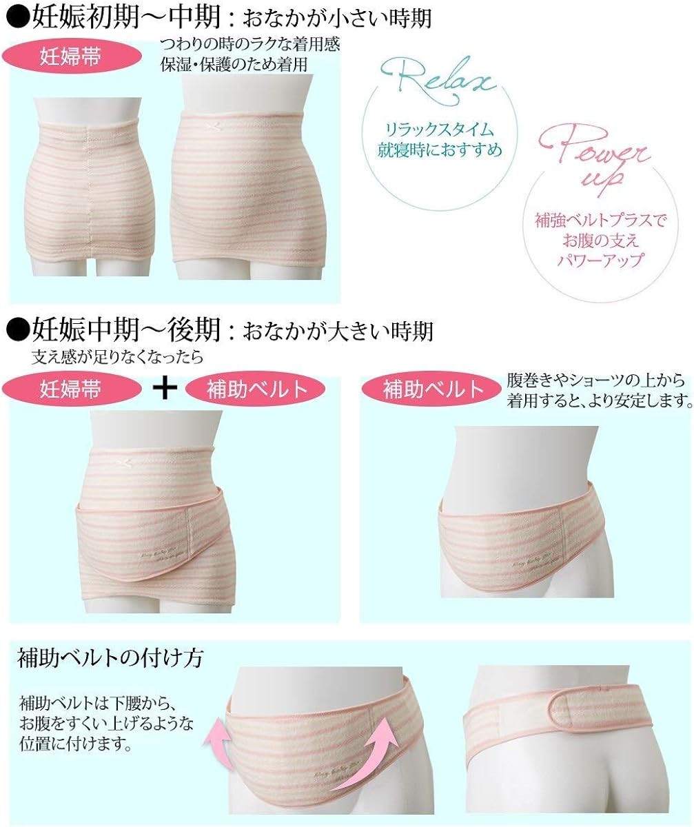 Amazon Co Jp Nissen ニッセン 妊娠初期 臨月 犬印本舗 ふわふわパイルボーダー柄妊婦帯セット 補助腹帯付 ニッセン商品 服 ファッション小物