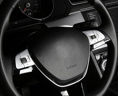 Miniatura 4 de iJDMTOY 6 piezas de color plateado satinado de alta calidad con control de volantebotones decorativos compatibles con Volkswagen Passat, Golf