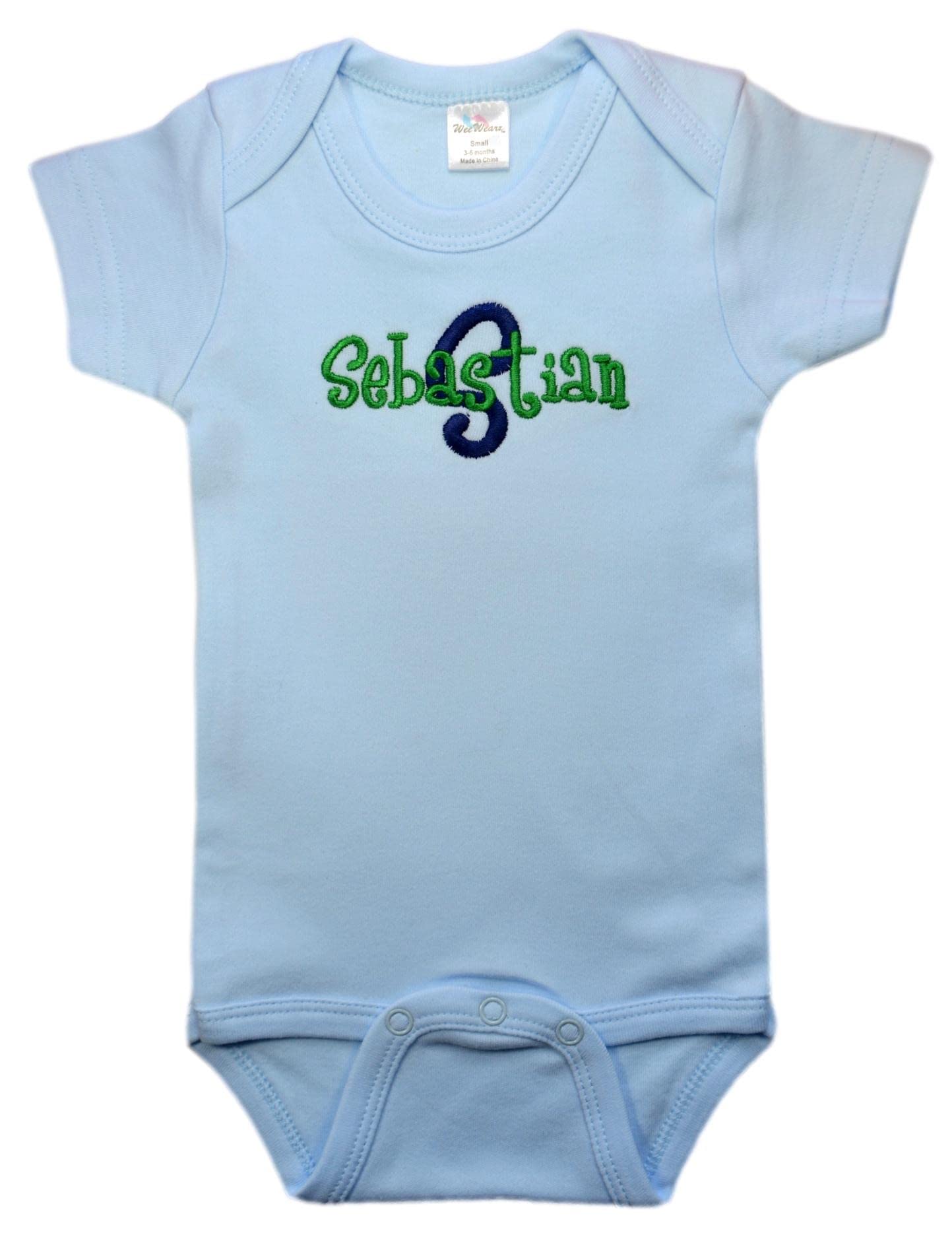 Funny Girl Designs Baby Boys Layette BODYSUIT with Embroidered Initial and Name (3-6 Months)