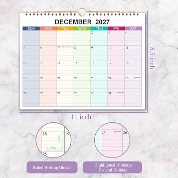 2026-2027 Calendar - Wall Calendar 2026-2027 Runs from Jul 2026 to Dec 2027, 18 Months Calendar with Thick Paper for Planning and Organizing for Home or Office, 8.5 x 11 Inches, Colorful
