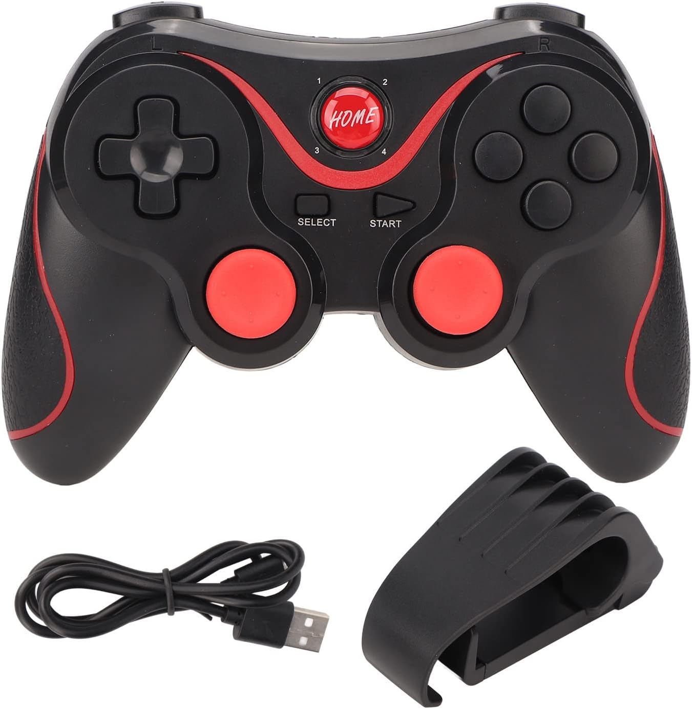 YUEHISY X3 Wireless Gaming Controller, charging cable, and phone bracket