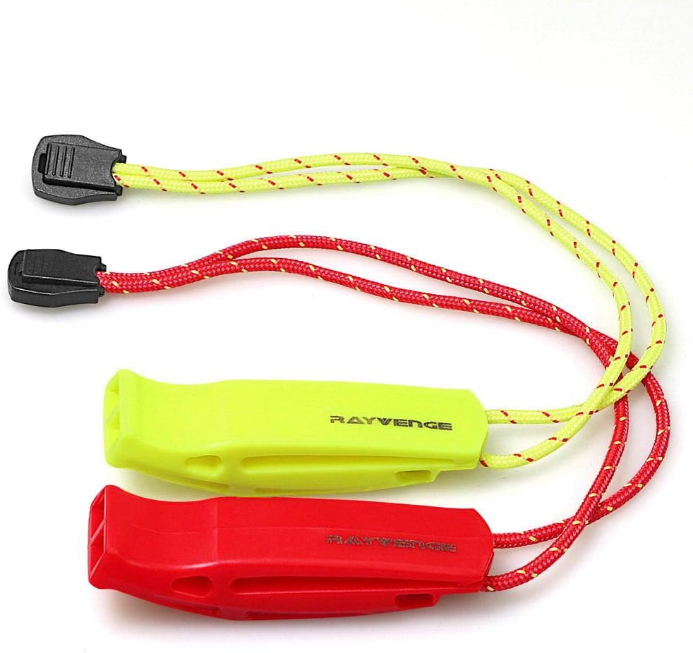 RAYVENGE safety whistle with lanyard for Boating Hiking Kayak Emergency Survival Rescue Signaling (2 pack)