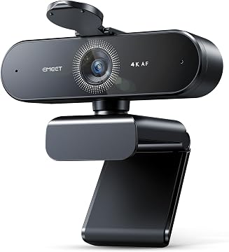 EMEET Webcam Nova 4K, Webcam 4K Avec 2 Microphones et Réduction du Bruit, Web CAM Ultra HD Grand Angle 73° Avec Cache-objectif, Autofocus PDAF, Compatible Mac, Ordinateur Portable, Zoom et Teams