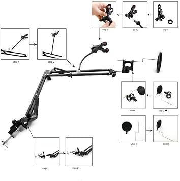 Microcase 3in1 Movable Design Professional Microphone Stand + Pop Filter + Phone Holder - AL2552