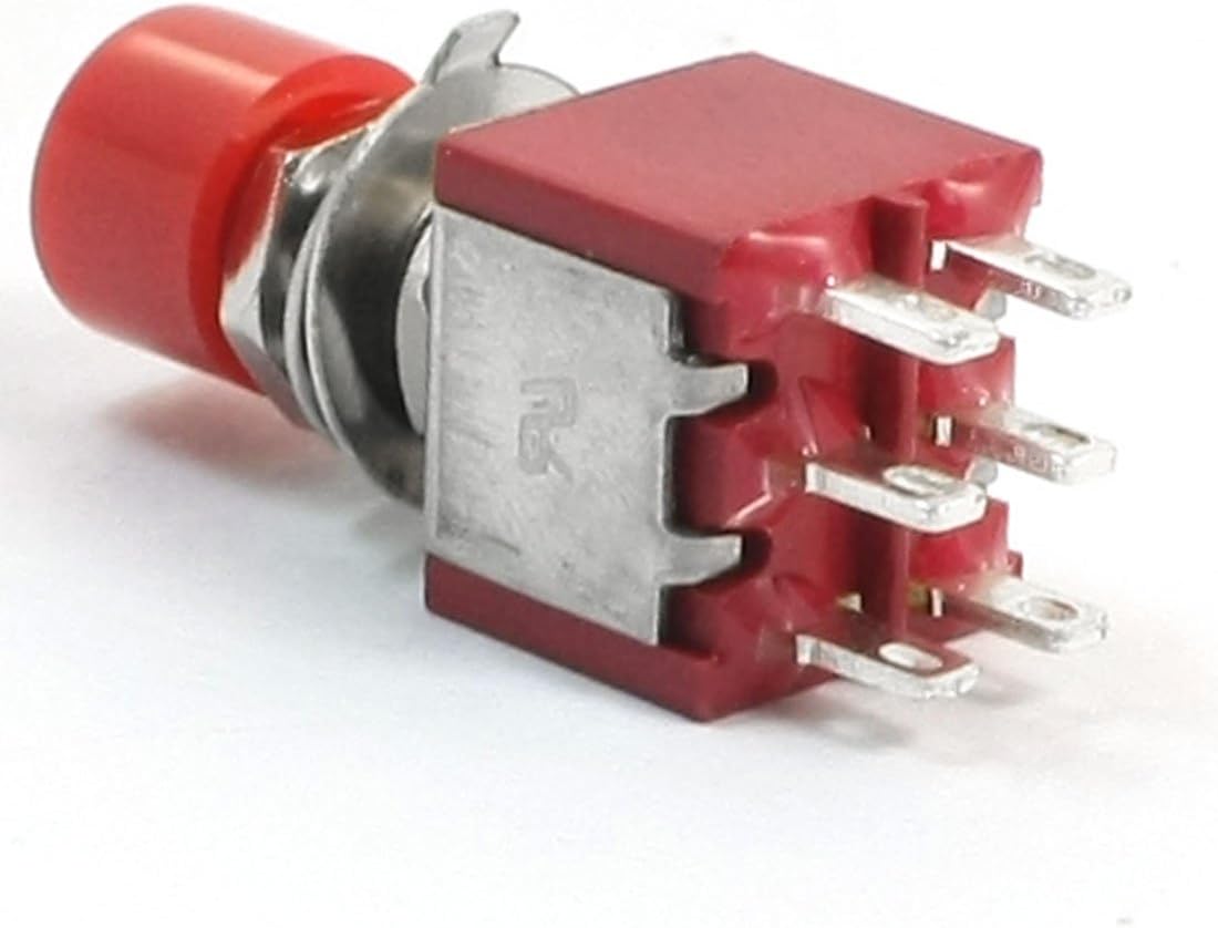 Sourcingmap AC 120V 5A Red Cap 6 Pin DPDT 2 Positions Momentary Push Button Switch - Red, Silver Tone - Image 3