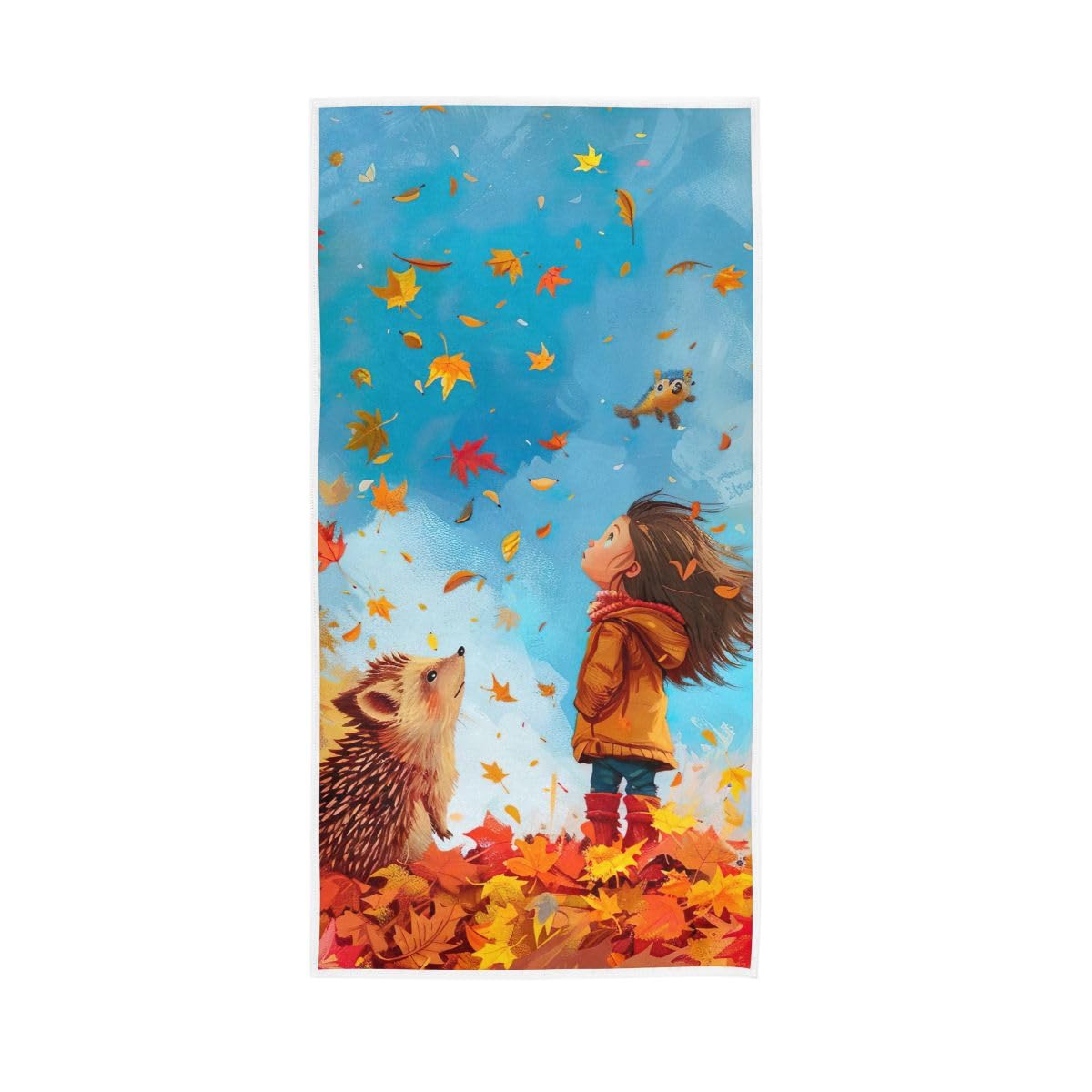 HUYGD Hedgehog Fall Orange Leaves Hand Towel, Farmhouse Hand Towels Bathroom 15 x 30 Inches