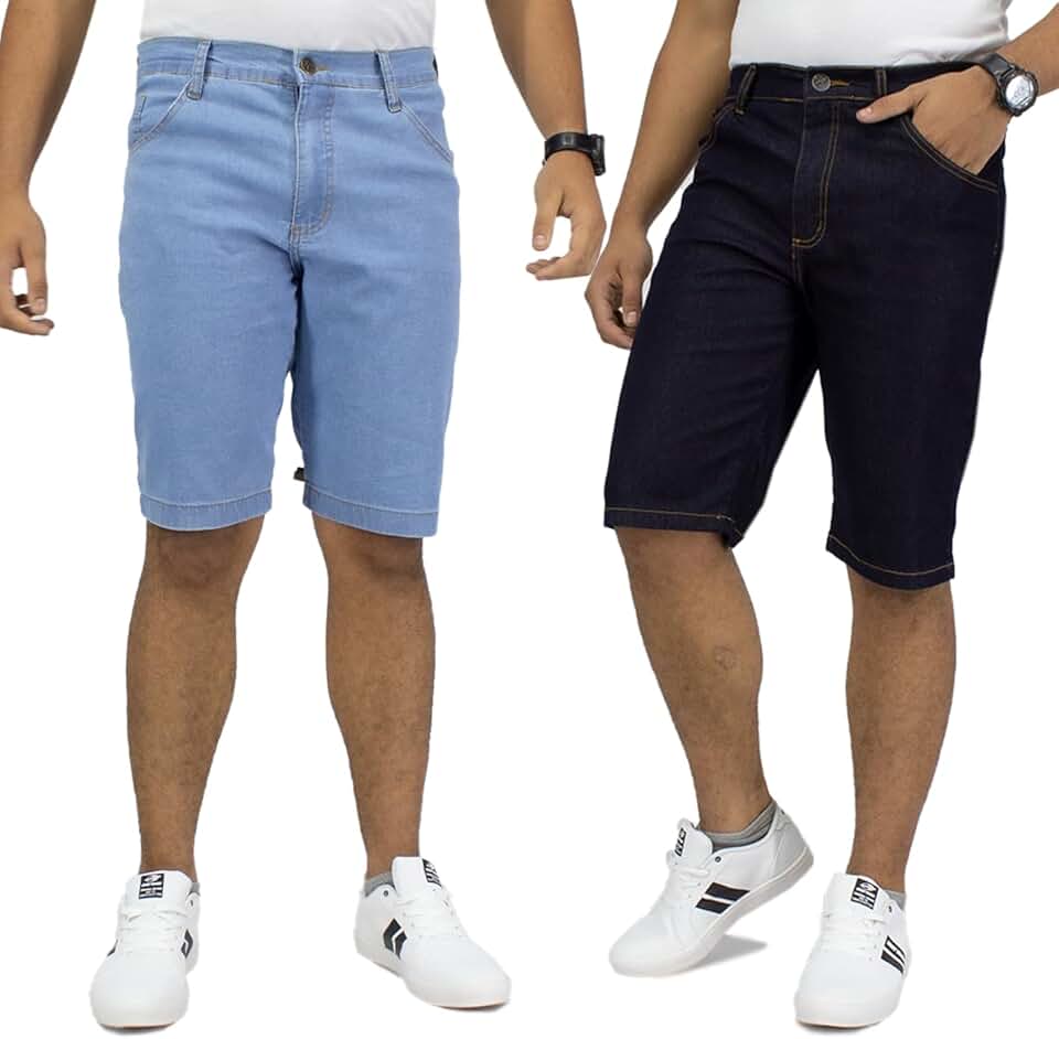 Kit 2 Bermudas Jeans Masculina Tradicional Elastano