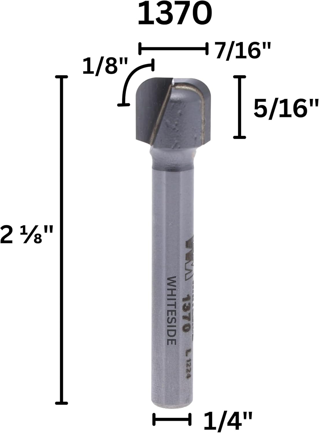 Whiteside Router Bits 1370 Bowl and Tray Bit with 1/8-Inch Radius, 7/16-Inch Cutting Diameter and 5/16-Inch Cutting Length