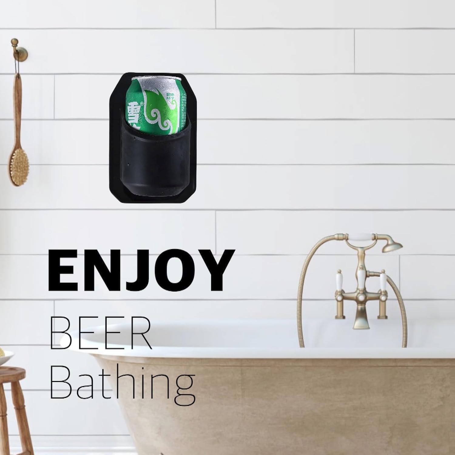 Bath Beer Holder for The Shower, 100% Silicone Portable Shower Drink Cup Bottle Holder for Beer Can and Beverage, Multifunctional Wall-Mounted Holder, Free Your Hands - Black