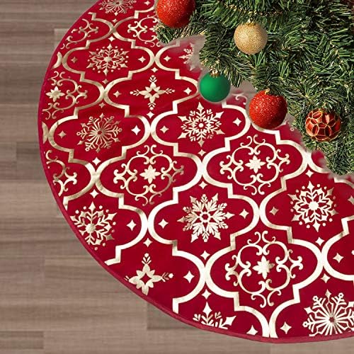 Wlflash Wlflash Christmas Tree Skirt 48 inches Large with Free Stocking Xmas Tree Skirts with Snowy Pattern for Christmas Tree Decorations