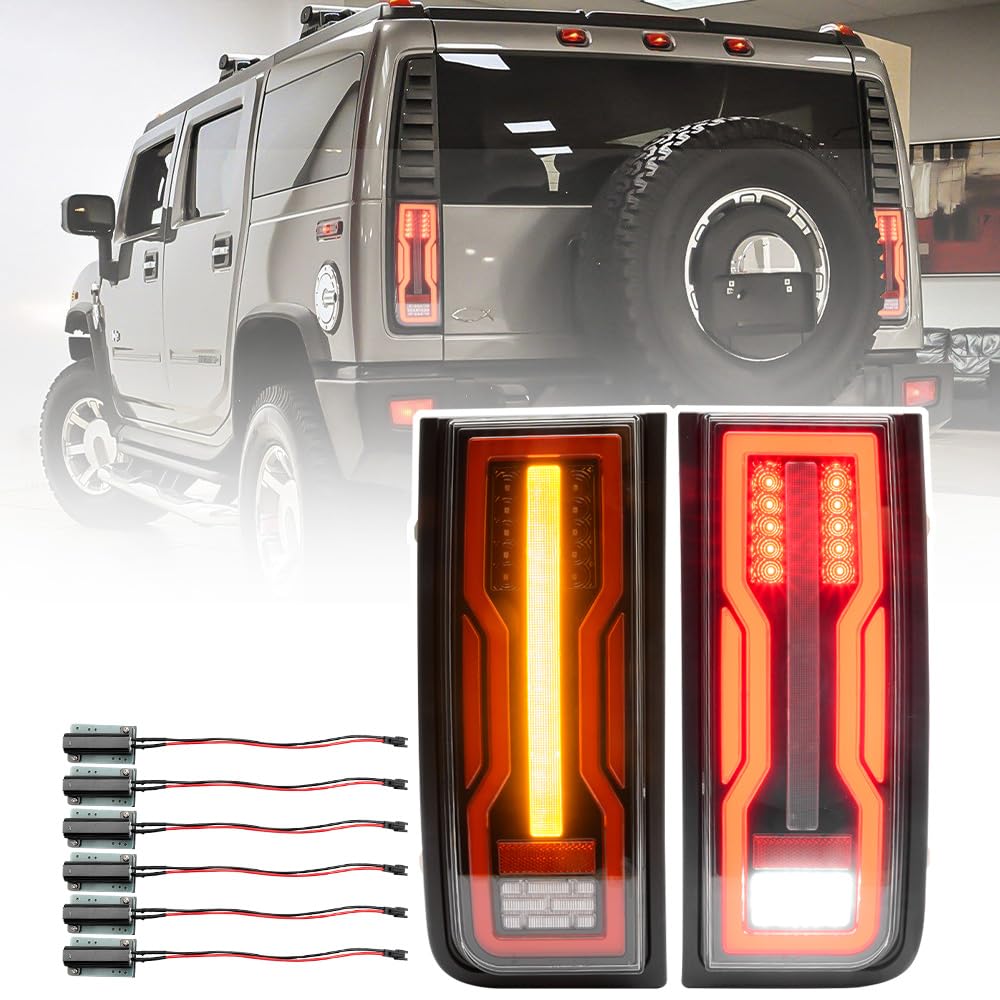 NSLUMO H2 LED Tail Light For 2003 2004 2005 2006 2007 2008 2009 Hummer H2 SUV Rear Bumper Taillights Turn Signal Lights Clear Lens Reversing Backup Parking Brake Stop Combo Lamps Assembly