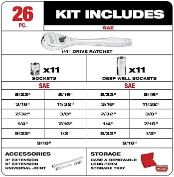 Milwaukee Ratchet-Socket Set SAE 1/4IN 48-22-9404