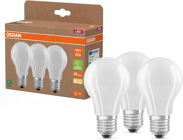 Osram LED Lampe E27 - Energieeffiziente 4W Birne, warmweiß, 3er-Pack