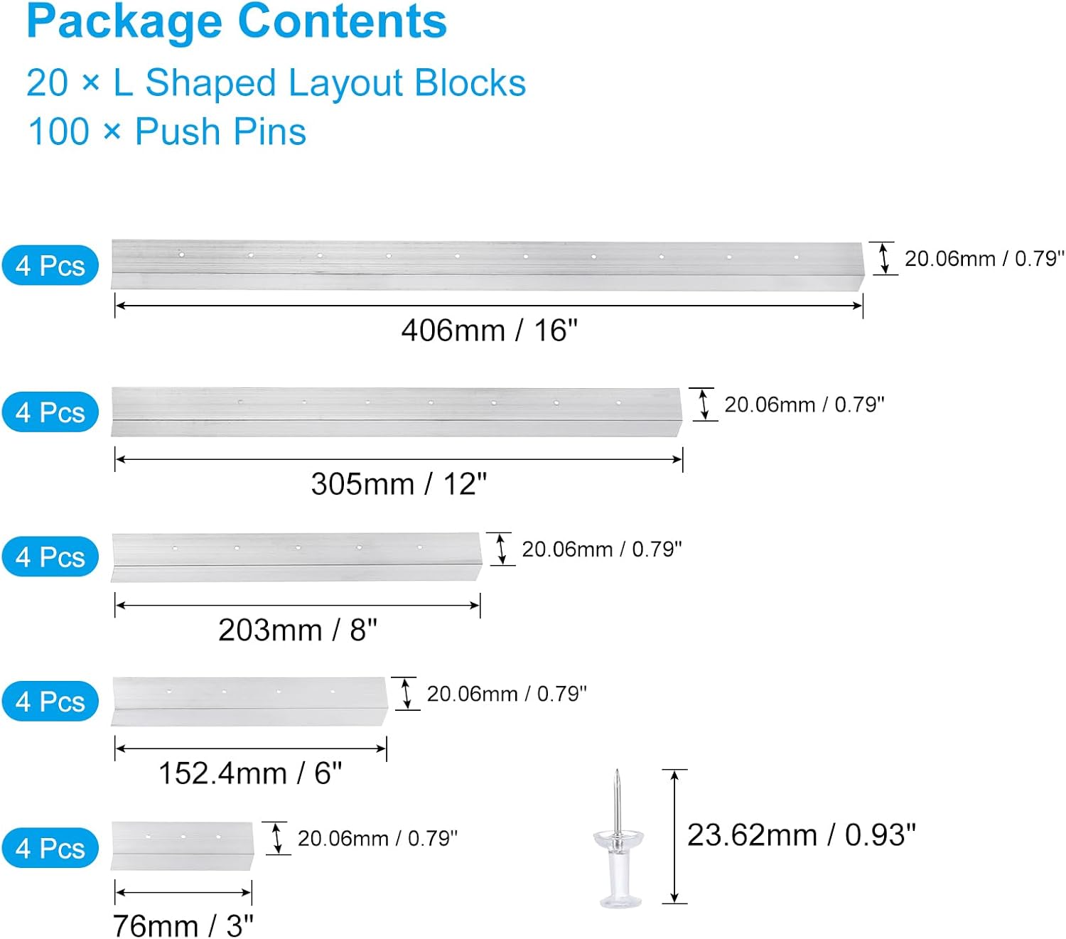 PATIKIL 4 Pack Layout Block System for Stained Glass Panels 16" 12" 8" 6" 3", 20 Pcs Panels with 100 Push Pins for Stained Glass Making Craft