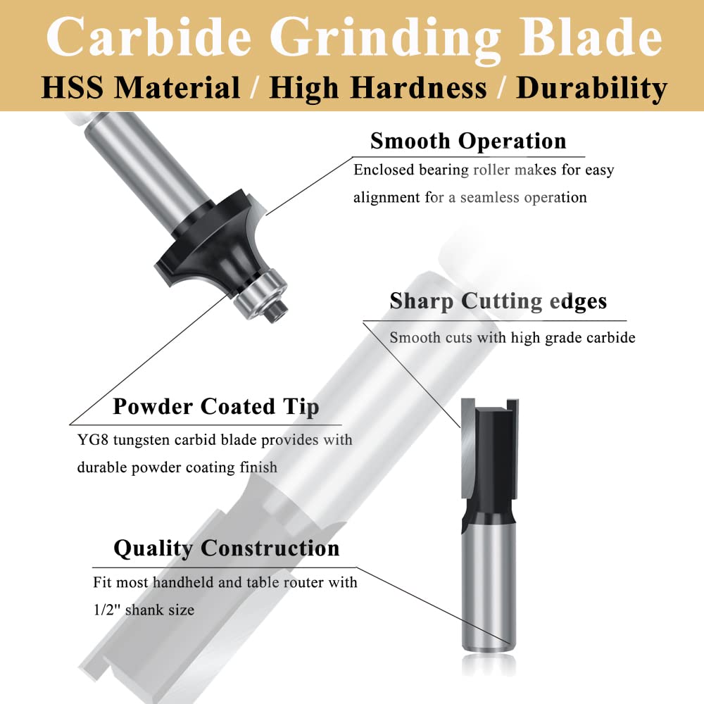 TAIWAIN 1/2 Shank Router Bit Set 41 PCS, Round Over Raised Panel Cabinet Door Rail and Stile Router Bits, Wood Milling Tool, Groove Tongue Cutter Tool for Woodworking(S-BIT)