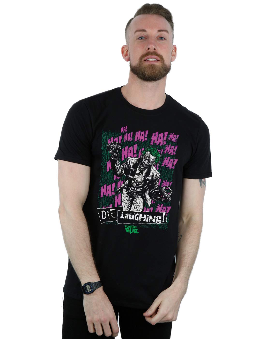 Absolute Cult Men's Black Dc Comics Justice League Joker Die Laughing T-Shirt Medium