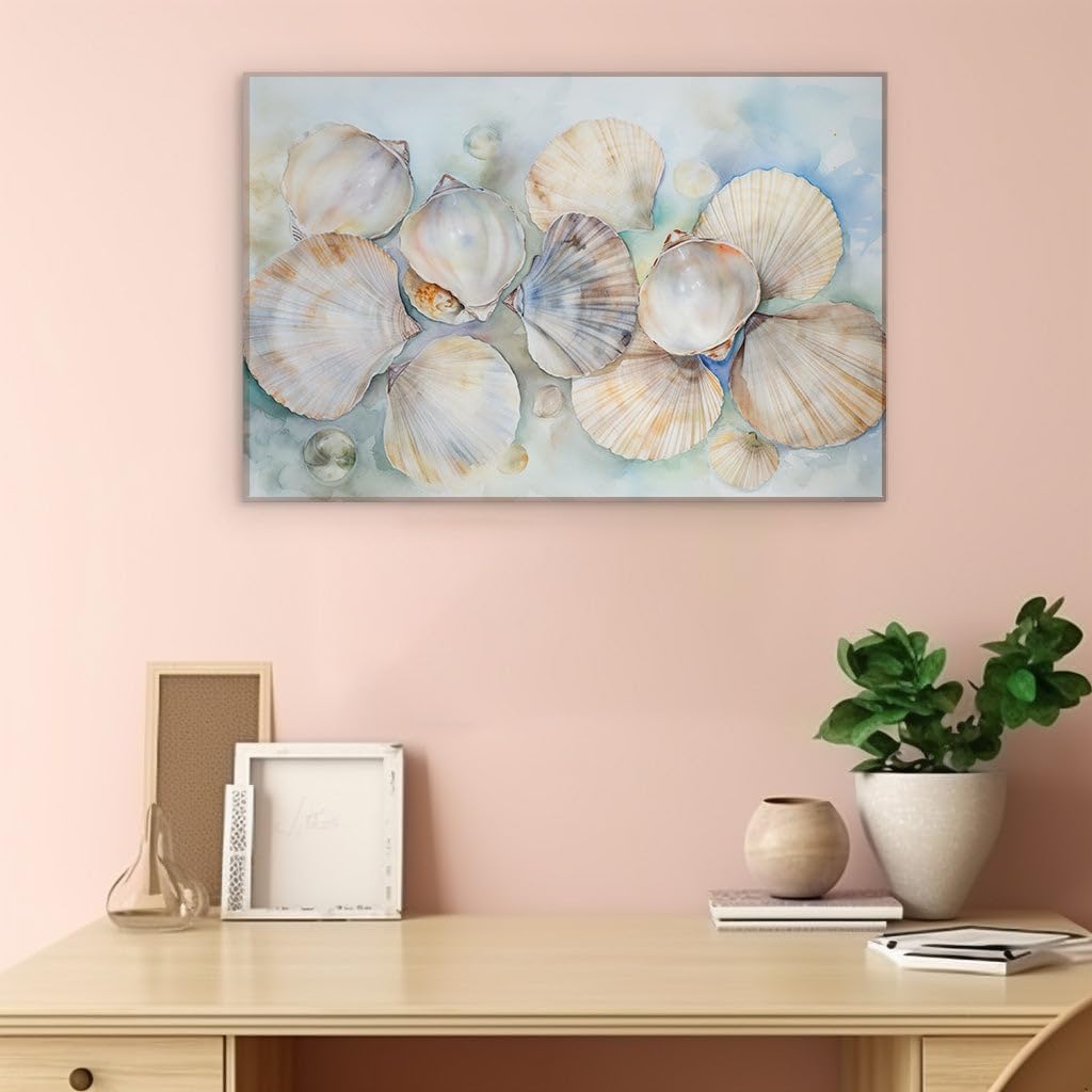 Art Wall: Serene Seashell Symphony, a Tranquil Watercolor Display of Oceanic Wonders. Interior Art, Canvas Art Wall, Arts Wall Decoration Size: 69x46 cm (27x18 inch)