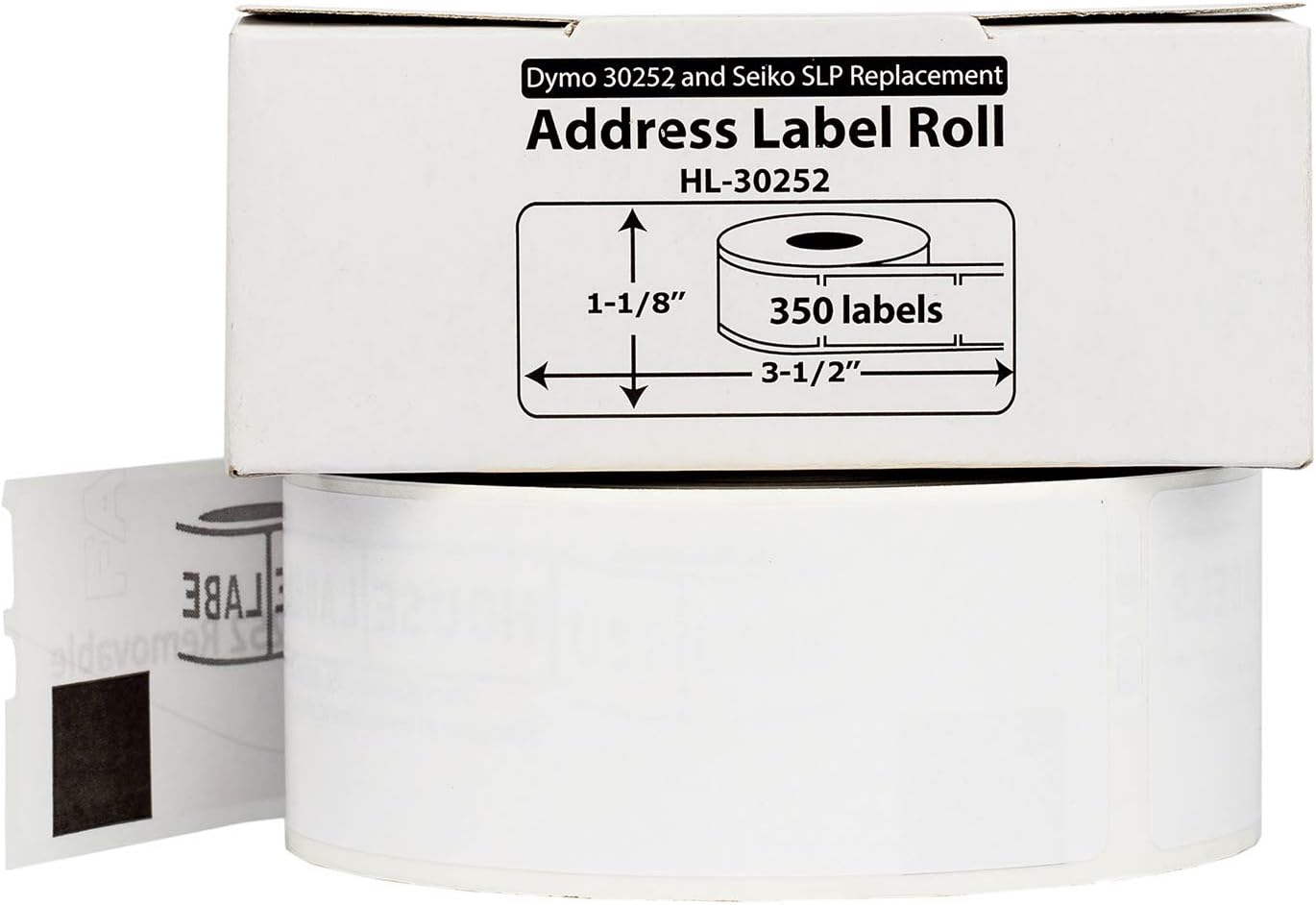 HOUSELABELS Compatible DYMO 30252 Address Labels (1-1/8" x 3-1/2") with Removable Adhesive, Compatible with DYMO LW 450, 4XL, Rollo & Zebra Desktop Printers, 12 Rolls /4200 Labels