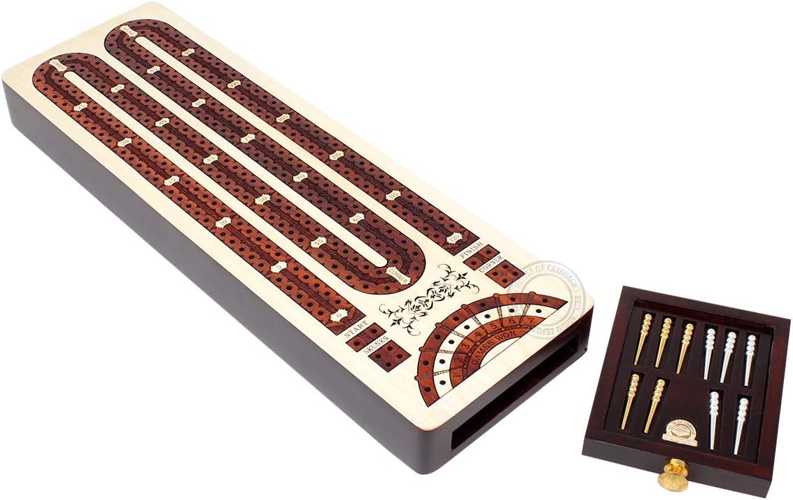 Amazon.co.jp House of Cribbage 2トラック連続クリベッジボード ブラッドウッドに象嵌 サイズ12.5