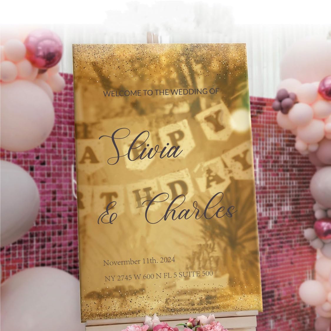 Pahdecor Letrero rectangular de acrílico esmerilado personalizado para boda, decoración de mesa de boda, letrero de boda personalizado, moderno, minimalista, dorado, espejo dorado, letrero de boda,