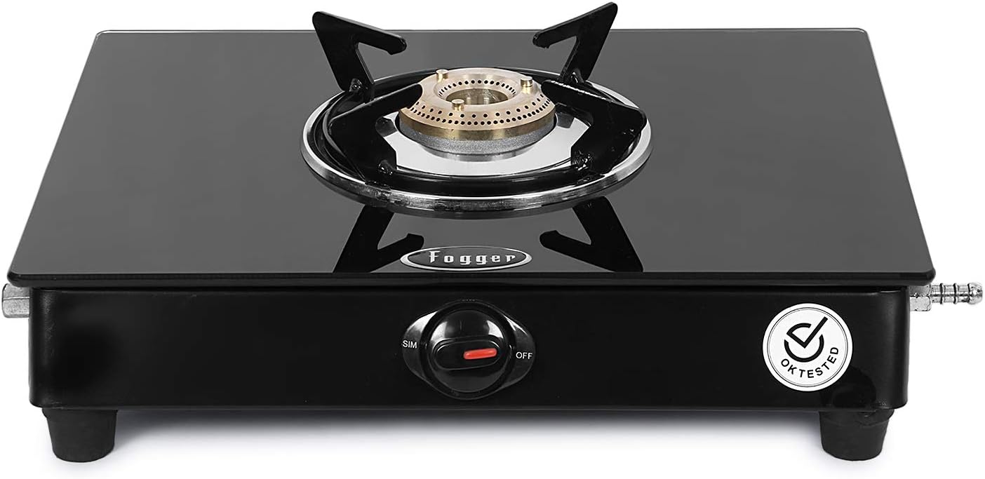 Fogger Imperium One Burner Glass Gas Stove, Black (1 Burner) - Manual Ignition