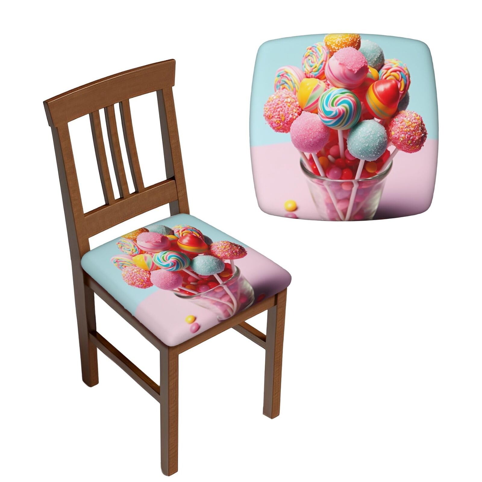 NONHAI 6PCS Dining Chair Seat Covers Set Candies Stretch Removable Chairs Covers Washable Seat Cushion Slipcovers Protector for Dining Room Kitchen Chairs