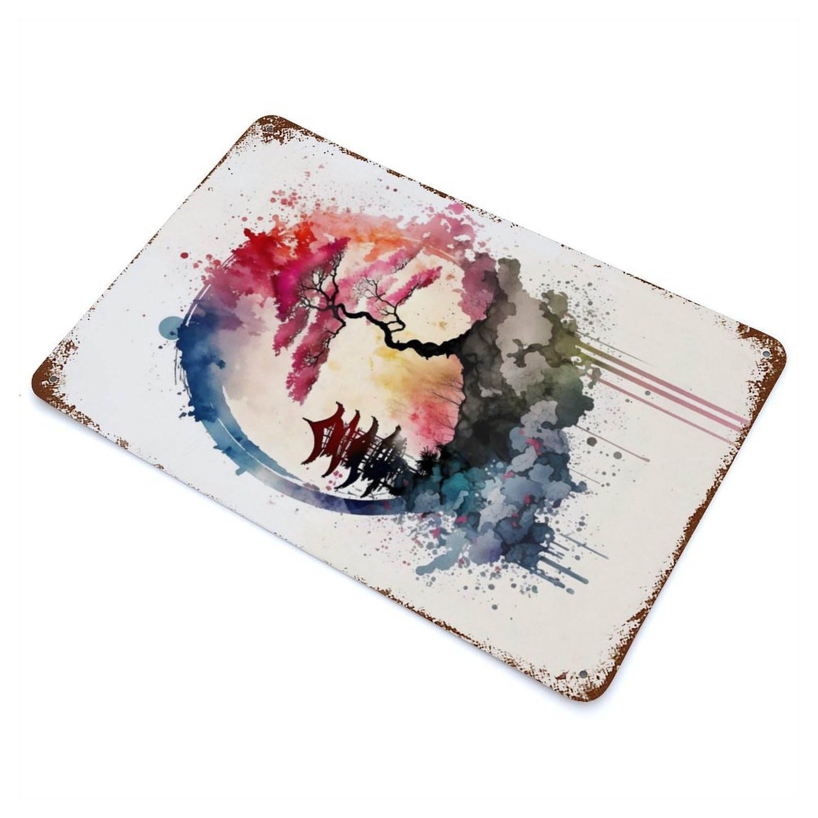 Watercolors Japanese 3 Decorative Tin Sign 11.8"x7.9", Farmhouse Wall Decor for Living Room, Hallway And Home Decor