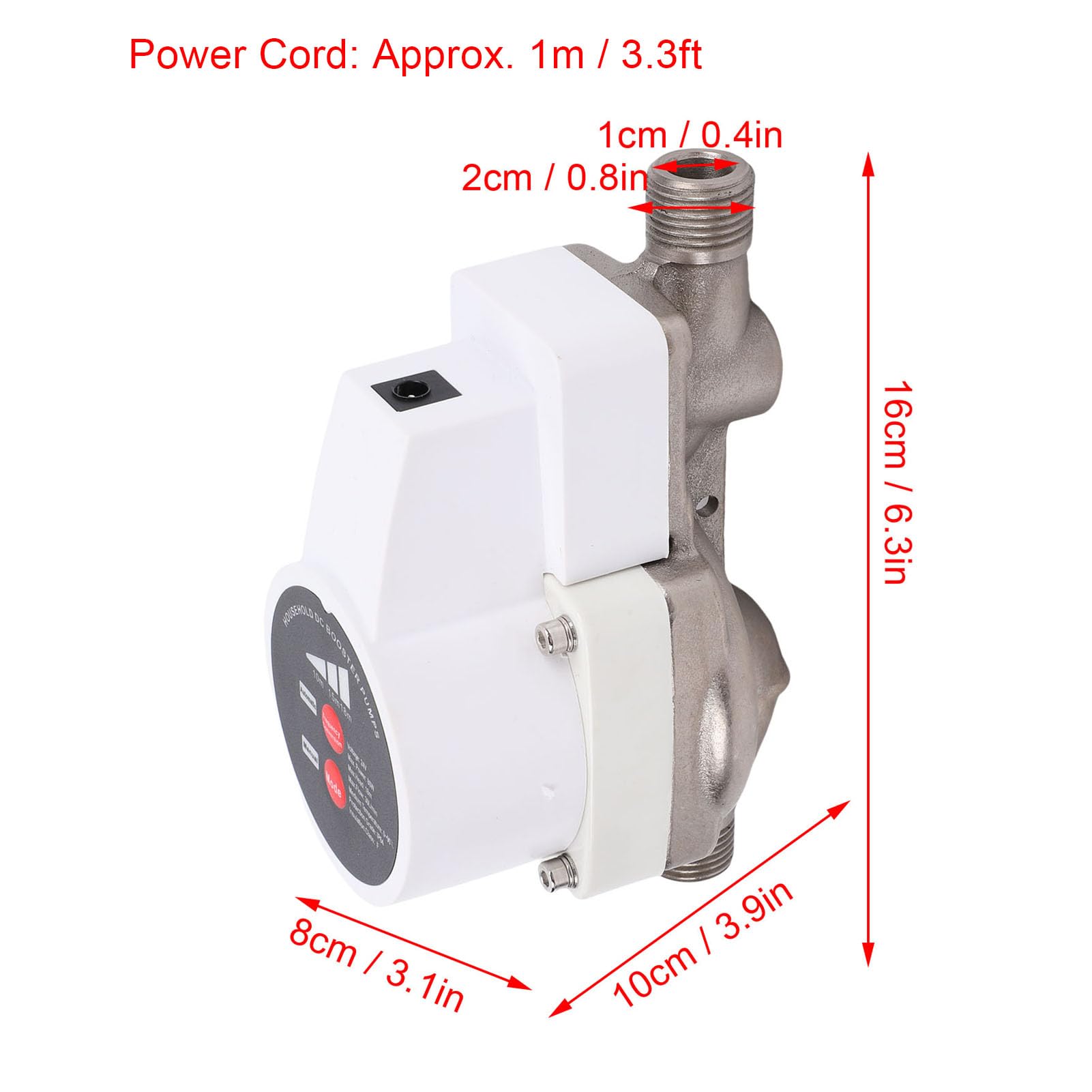 Pompa Booster Doccia, Compressore Acqua a Risparmio Energetico 475,5 GPH 80 W con Tubo Corrugato e 3 Ingranaggi, Adatto per Rubinetti, WC, Caldaie, Bagni Doccia, Cucine (Spina europea)