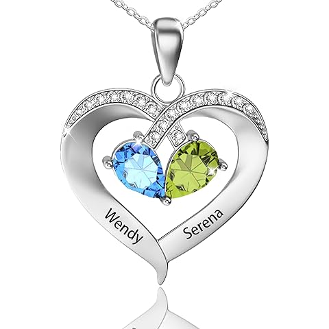 Personalized Birthstone Necklace for Women, Custom Name Necklaces with 2-4 Simulate...