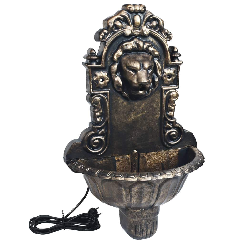 Fuente de Pared Vintage con Bomba de Agua, 41 x 22,5 x 65 cm, Bronce, para Interior, Montaje Fácil
