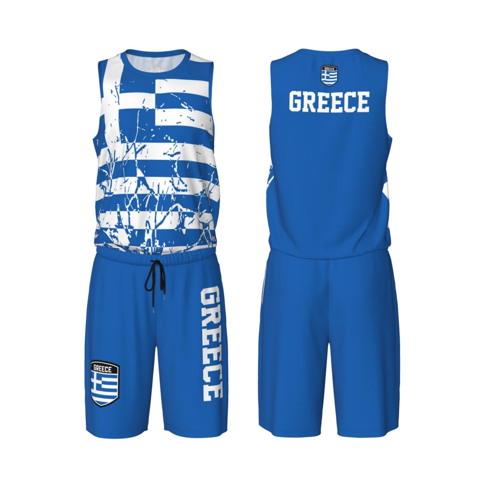 Greece Flag Grain (1) Basketball Jersey Uniform Suit for Men Adults Training Athletic Set