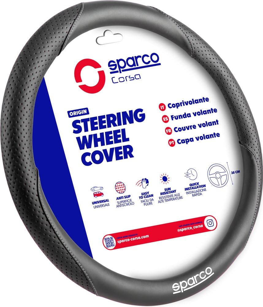 Sparco Origin Steering Wheel Cover - Black/Grey - TPU Logo - Universal, Non-slip and Robust - Sporty Look