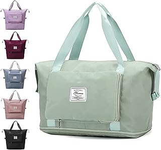 Large Capacity Folding Travel Bag, Travel Lightweight Waterproof Carry on Luggage Bags with Fixed Strap, Dry and Wet Separation Foldable Travel Duffel Bag for Sports Gym Bag (Green)