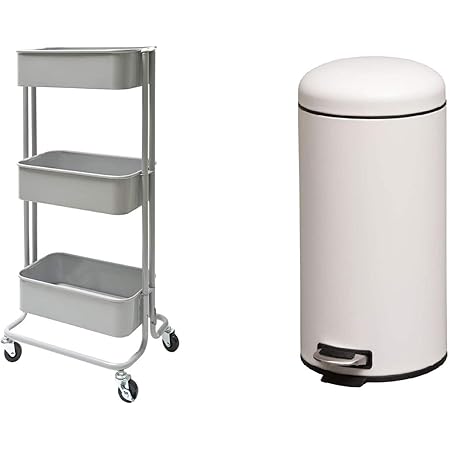 Amazon Co Jp キッチン2点セット アイリスプラザ キッチンワゴン スリム 3段 キャスター付 グレー ゴミ箱 12l 蓋付き ホーム キッチン