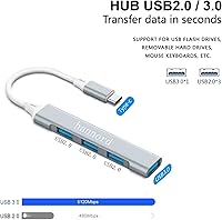 Vista 5 de Concentrador USB C, mini divisor USB de aluminio de 4 puertos, USB tipo C a USB A 3.0 y adaptador USB A 2.0 para MacBook Pro/Air, teléfono, laptop