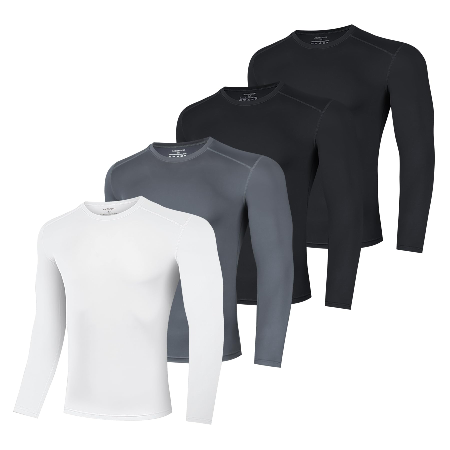 AMZSPORT Herren Kompressionsshirt Langarm Funktionsshirt Schnelltrocknendes Laufshirt Atmungsaktiv Sportshirt für Männer