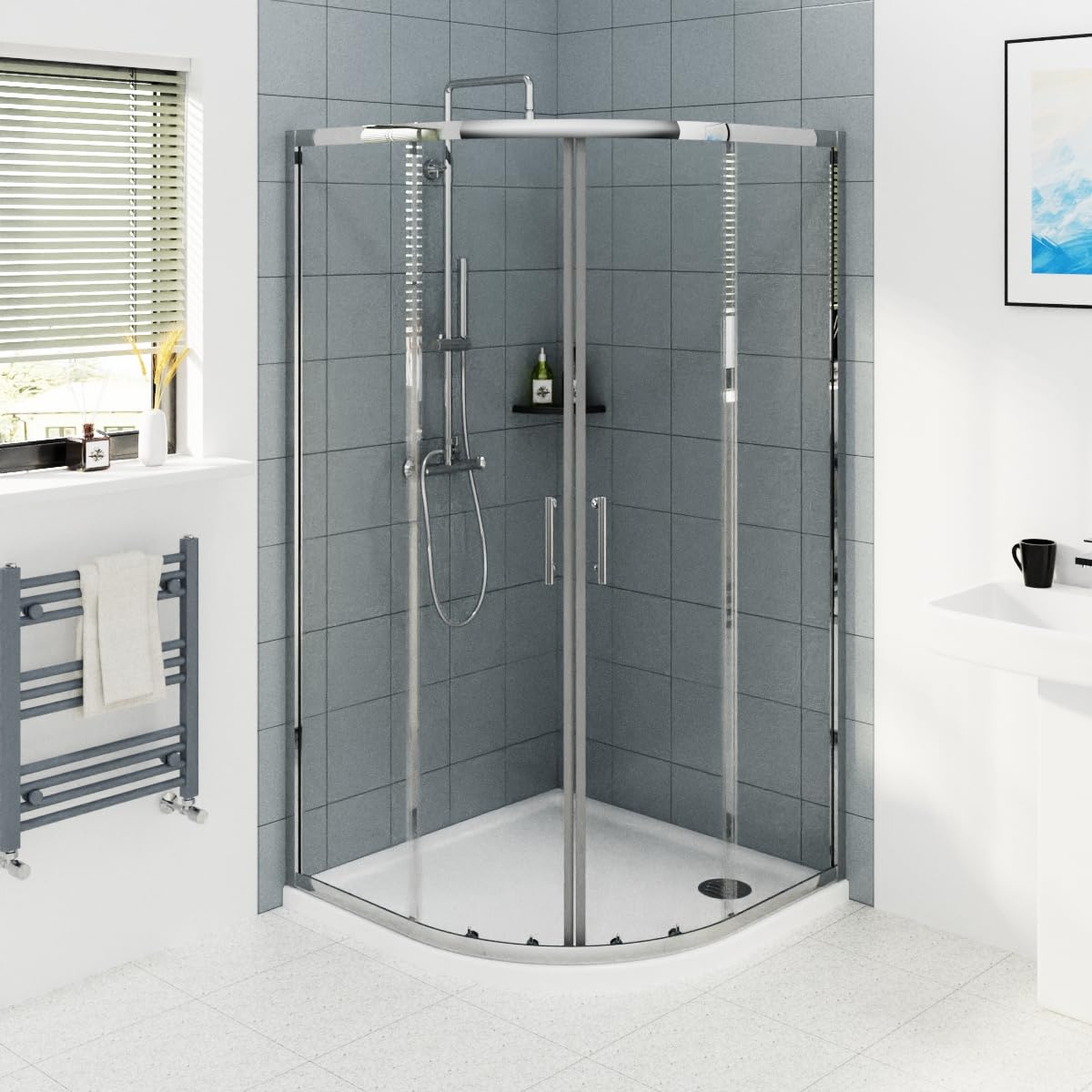 Nrg 1000X1000x1900mm 1000 X 1000Mm Chrome Framed Quadrant Shower Enclosure Sliding Door 6Mm Easy Clean Glass