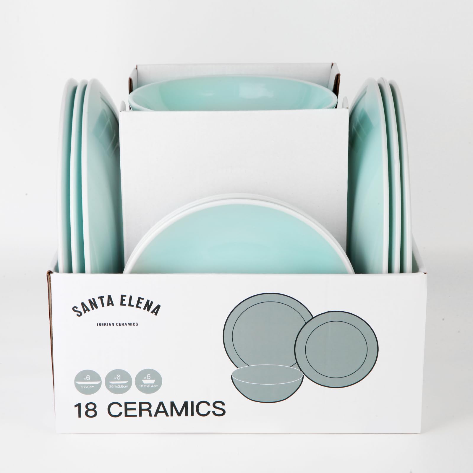 Vajilla Ceramica Santa Elena 18 Piezas Modelo Sol - Color Verde - Servicio para 6 Personas - Apta para Lavavajillas y Microhondas - Resistente Manchas y Arañazos - Diseño Ergonómico - Limpieza Fácil.
