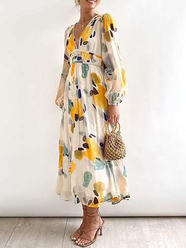 Miniatura 3 de Sissyaki Vestido Maxi Floral Bohemio de Manga Larga para Mujer Vestido de Invitada de Boda de Verano Otoño